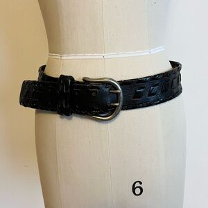Black Braided Leather Belt with Silver Buckle